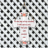 In the day of my trouble I will call to you, for you will answer me Cross Hanging Sign | Rustic Twine | Inspiring Religious Bible Decor