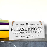 Please Knock Before Entering 5" x 10" Hanging Wall or Door Sign | Rustic Twine | Stylish Business or Office Signage