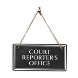Court Reporter's Office 5" x 10" Hanging Wall or Door Sign | Legal and Court House Rustic Twine Signage
