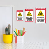 Portrait Round Plus Warning Don't Even Think About Touching My Tools Wall or Door Sign | Easy Installation | Funny Novelty Imitation Warning Signs