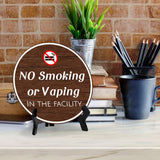 No Smoking or Vaping in The Facility (5 x 5“) Circle Table Sign with Acrylic Stand | Warning Signage
