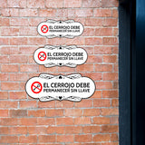 Designer Plus El cerrojo Debe Permanecer Sin Llave Wall or Door Sign | Spanish | Home Office Business Warning