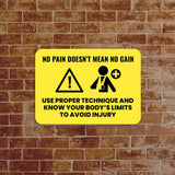 Classic Framed Plus No Pain Doesn't Mean No Gain Use Proper Technique and Know Your Body's Limits To Avoid Injury Door or Wall Sign | Gym Etiquette