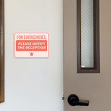 Classic Framed Plus For Emergencies, Please Notify the Reception Door or Wall Sign | Medical Facility Greeting & Reception