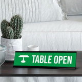 Table Open, Green Black Frame, Desk Sign (2x8")