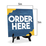 Order Here 5"x 5" Square Table Sign With Acrylic Easel | Restaurant & Cafe Décor