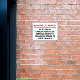 Classic Framed Plus Parking Lot Notice: We Accept No Liability For Cars or Personal Property Damaged or Stolen On These Premises Wall or Door Sign| Easy Installation | Disclaimer Waiver Notice