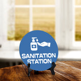 Sanitation Station Circle Table Sign with Acrylic Stand (5x5") | Public Spaces Signage
