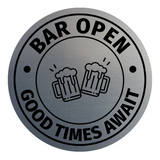Signs ByLITA Circle Bar Open: Good Times Await ABS Plastic | Laser Engraved | Easy Installation | Elegant Design Wall or Door Sign