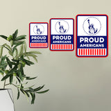 Portrait Round Plus Proud Americans Door or Wall Sign | Easy Installation | Patriotic Stars and Stripes USA Pride Sign