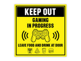 Square Plus Keep Out Gaming In Progress Leave Food And Drink At Door Wall or Door Sign | Easy Installation | Gaming Room Signage