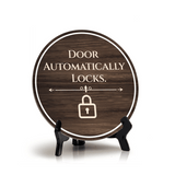 Door Automatically Locks Circle Table Sign with Acrylic Stand (5x5") | Patron Guest Comfort and Safety Sign