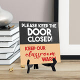 Please Keep The Door Closed! Keep Our Classroom Warm 5"x 5" Square Table Sign With Acrylic Easel | Classroom Décor