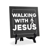 Walking With Jesus 5"x 5" Square Table Sign With Acrylic Easel | Classroom & Home Decor