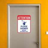 Portrait Round Plus Attention Please Shower Before Entering Pool Wall or Door Sign | Indoor Gym Signage