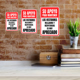 Portrait Round Plus Su Apoyo Para Mantener Los Vestidores Relajados y Respetuosos es Muy Apreciado Wall or Door Sign | Spanish Dressing Room Retailer Signage