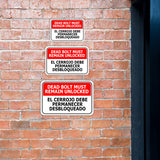 Classic Framed Plus Dead Bolt Must Remain Unlocked / El Cerrojo debe permanecer desbloqueado/ Bilingual Spanish Door or Wall Sign | Business & Warehouse Signage