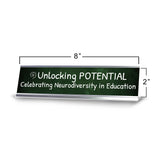 Unlocking Potential, Celebrating Neurodiversity in Education Silver Frame Desk Sign (2x8") | Classroom Special Needs Support