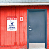 Portrait Round Plus Attention Please Shower Before Entering Sauna Wall or Door Sign | Indoor Gym Signage