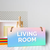 Living Room 5x10 Hanging Plus Wall or Door Sign | Rustic Twine | Range of Vibrant Decor Styles | Room Signs For Home and Business