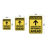 Portrait Round Plus Slow Down Construction Entrance Ahead Wall or Door Sign | Health And Safety Signage