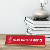 Please Wait For Service, Clock Gold Frame, Desk Sign (2x8")