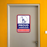 Portrait Round Plus Proud Americans Door or Wall Sign | Easy Installation | Patriotic Stars and Stripes USA Pride Sign