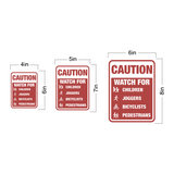 Portrait Round Plus Caution Watch For Children Joggers Bicyclists Pedestrians Wall or Door Sign | Children Safety Signs