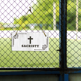 Sacristy 5x10 Hanging Plus Wall or Door Sign | Church Rustic Wood Sign