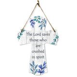 The Lord saves those who are crushed in spirit Cross Hanging Sign | Rustic Twine | Inspiring Religious Bible Decor