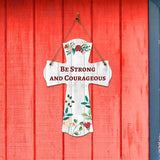 Be strong and courageous Cross Hanging Sign | Rustic Twine | Inspiring Religious Bible Decor
