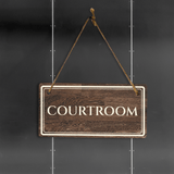 Courtroom 5" x 10" Hanging Wall or Door Sign | Legal and Court House Rustic Twine Signage