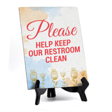 Signs ByLita Please Help Keep Our Restroom Clean, Blue Watercolor Table Sign (6 x 8