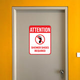 Portrait Round Plus Attention Shower Shoes Required Wall or Door Sign | Indoor Gym Signage