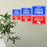 Portrait Round Plus Proud Land of the Free, Home of the Brave Door or Wall Sign | Easy Installation | Patriotic Stars and Stripes USA Pride Sign