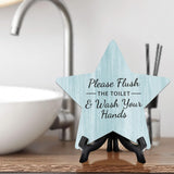 Sign ByLITA Please Flush The Toilet & Wash Your Hands, Wood Color, Star Table Sign (6"x5")