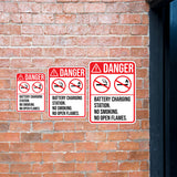 Portrait Round Plus Danger Battery Charging Station. No Smoking Or Open Flames. Door or Wall Sign | Health & Safety Signage
