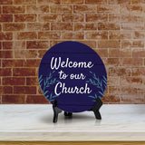 Welcome to Our Church Circle Table Sign with Acrylic Stand (5x5") | Home & Office Decor