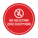 Circle No Soliciting Zero Exceptions Wall or Door Sign