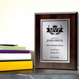 MVP (Most Valuable Player) Customizable Award Plaque | Easel Mount Option | Achievement and Recognition Personalizable Plaques