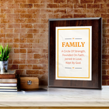 Family A Circle Of Strength, Founded On Faith, Joined In Love, Kept By God. Decorative Wall Plaque With Easel Acrylic Stand | Religious Plaques
