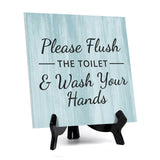 Signs ByLITA Please Flush The Toilet & Wash Your Hands, Wood Color, Square Table Sign (5" x 5”)