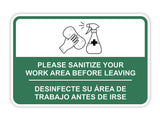 Classic Framed Plus Please Sanitize Your Work Area Before Leaving Wall or Door Sign | Bilingual Spanish and English Workplace Safety Signage