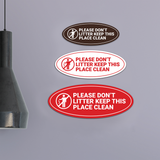 Signs ByLITA Oval Please Don't Litter Keep This Place Clean Sign - Laser-Engraved Lettering | Durable ABS Plastic | Vibrant Colors | Powerful Foam Tape