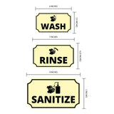 Notched Standard Wash Rinse Sanitize (Set of 3) Wall or Door Sign | Warning/Safety/Reception 3 pcs