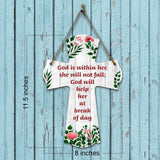 God is within her, she will not fall; God will help her at break of day Cross Hanging Sign | Rustic Twine | Inspiring Religious Bible Decor