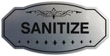 Signs ByLITA Victorian Sanitize Sign - Laser-Engraved Lettering | Durable ABS Plastic | Vibrant Colors | Powerful Foam Tape Wall or Door Sign