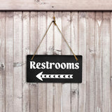 Restrooms Left Arrow 5x10 Hanging Plus Wall or Door Sign | Bathroom Decor