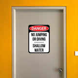 Portrait Round Plus Danger No Jumping Or Diving Shallow Water Wall or Door Sign | Indoor Gym & Pool Signage