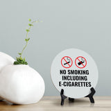 No Smoking Including E-Cigarettes Circle Table Sign with Acrylic Stand (5x5") | Home & Office Decor